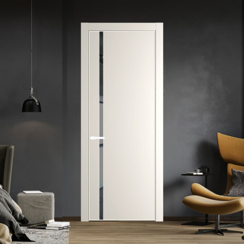 Межкомнатная дверь ProfilDoors 21 PA Перламутр белый с профилем Вайт с стеклом  зеркало grey