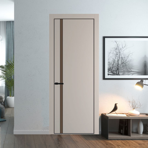Межкомнатная дверь ProfilDoors 21 PA Санд с профилем Черный с стеклом  монохром гляссе