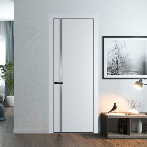 Межкомнатная дверь ProfilDoors 21 PA Вайт с профилем Черный с стеклом серебро матлак