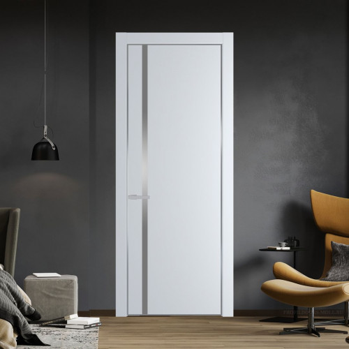 Межкомнатная дверь ProfilDoors 21 PA Вайт с профилем Серебро с стеклом серебро матлак