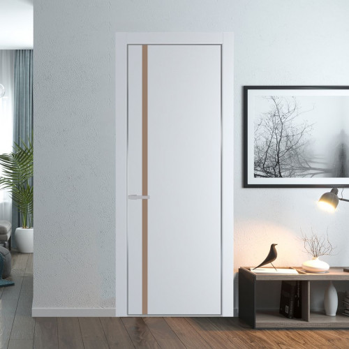 Межкомнатная дверь ProfilDoors 21 PA Вайт с профилем Серебро с стеклом  монохром капучино