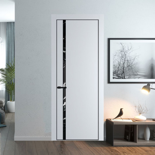 Межкомнатная дверь ProfilDoors 21 PA Вайт с профилем Черный с стеклом  нефи черный узор серебро