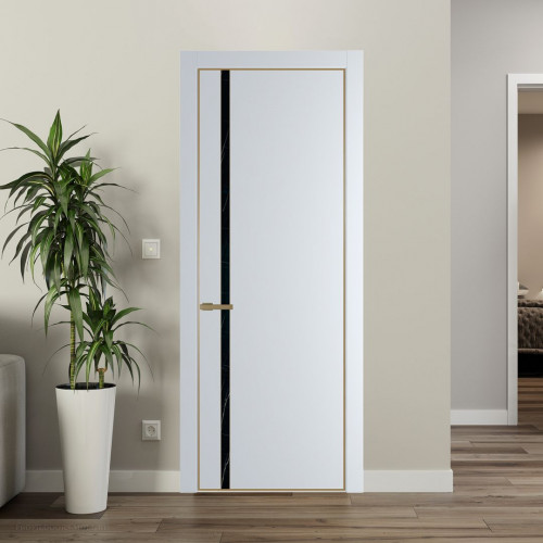 Межкомнатная дверь ProfilDoors 21 PA Вайт с профилем Золото с стеклом  неро мрамор