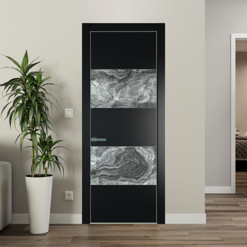 Межкомнатная дверь ProfilDoors 22 PA Блэк с профилем Зеленый воск с стеклом  атриум серебро