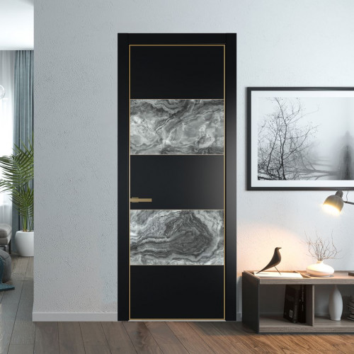 Межкомнатная дверь ProfilDoors 22 PA Блэк с профилем Золото с стеклом  атриум серебро