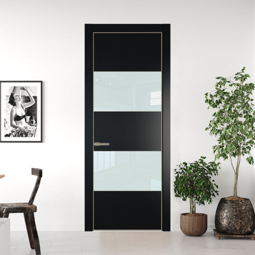 Межкомнатная дверь ProfilDoors 22 PA Блэк с профилем Никель с стеклом белый лак