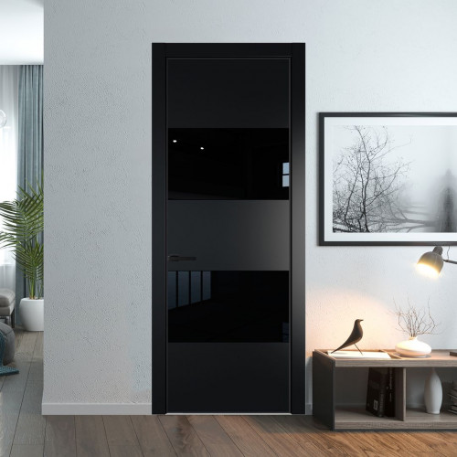 Межкомнатная дверь ProfilDoors 22 PA Блэк с профилем Черный с стеклом Lacobel Черный лак