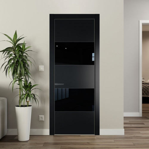 Межкомнатная дверь ProfilDoors 22 PA Блэк с профилем Серая Ночь с стеклом Lacobel Черный лак