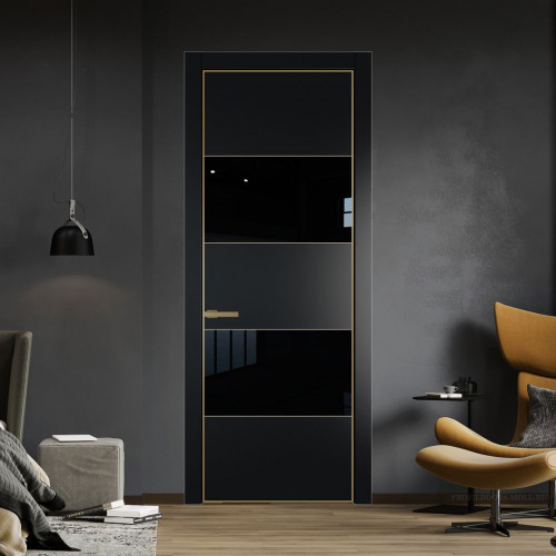 Межкомнатная дверь ProfilDoors 22 PA Блэк с профилем Золото с стеклом Lacobel Черный лак