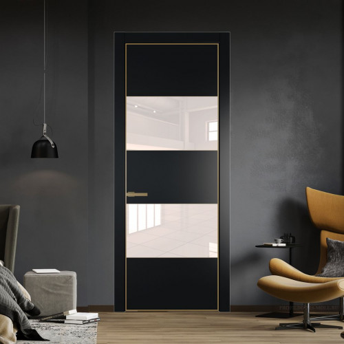 Межкомнатная дверь ProfilDoors 22 PA Блэк с профилем Золото с стеклом перламутровый лак