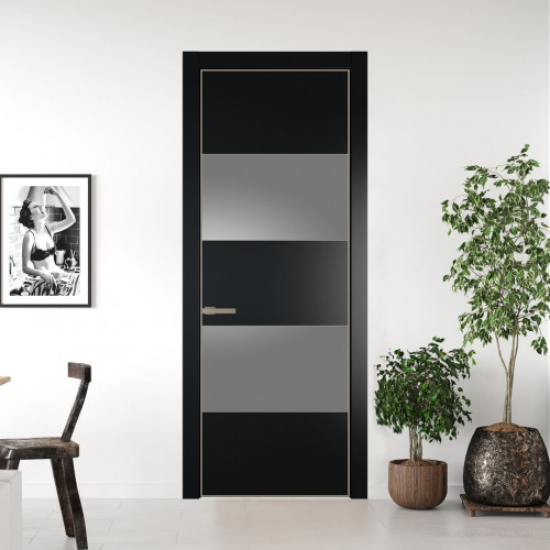Межкомнатная дверь ProfilDoors 22 PA Блэк с профилем Никель с стеклом серебро матлак