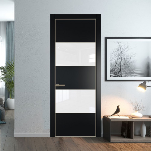 Межкомнатная дверь ProfilDoors 22 PA Блэк с профилем Шампань с стеклом лак классик