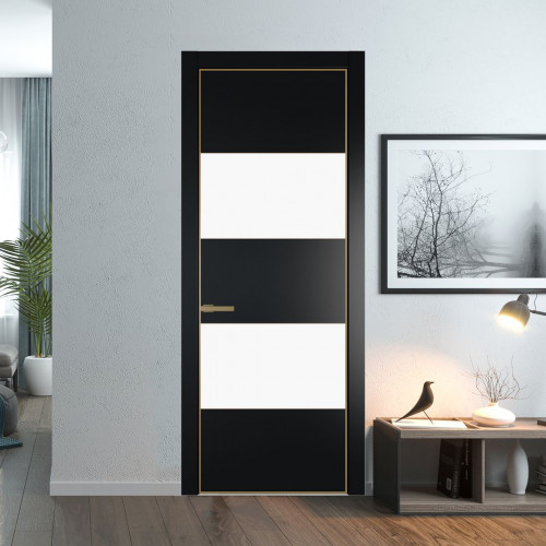 Межкомнатная дверь ProfilDoors 22 PA Блэк с профилем Золото с стеклом  монохром белый просветленный