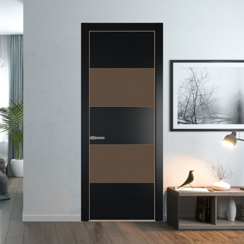 Межкомнатная дверь ProfilDoors 22 PA Блэк с профилем Шампань с стеклом  монохром гляссе