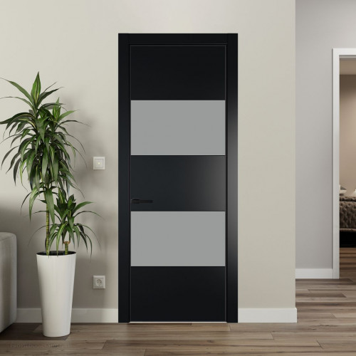 Межкомнатная дверь ProfilDoors 22 PA Блэк с профилем Черный с стеклом  монохром серый