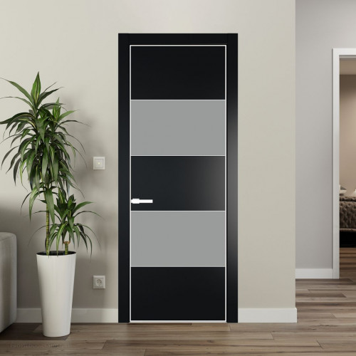 Межкомнатная дверь ProfilDoors 22 PA Блэк с профилем Вайт с стеклом  монохром серый
