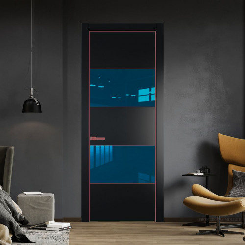 Межкомнатная дверь ProfilDoors 22 PA Блэк с профилем Красный антрацит с стеклом  зеркало blue