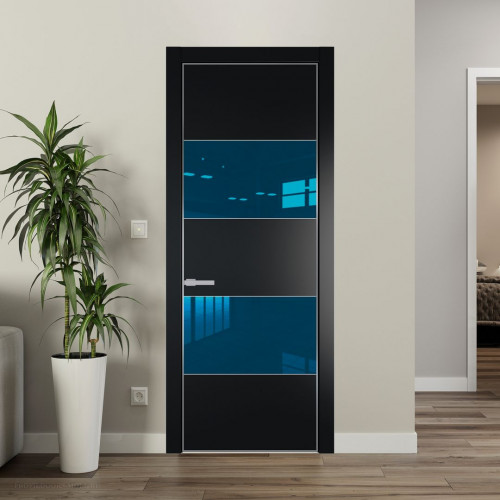 Межкомнатная дверь ProfilDoors 22 PA Блэк с профилем Серебро с стеклом  зеркало blue