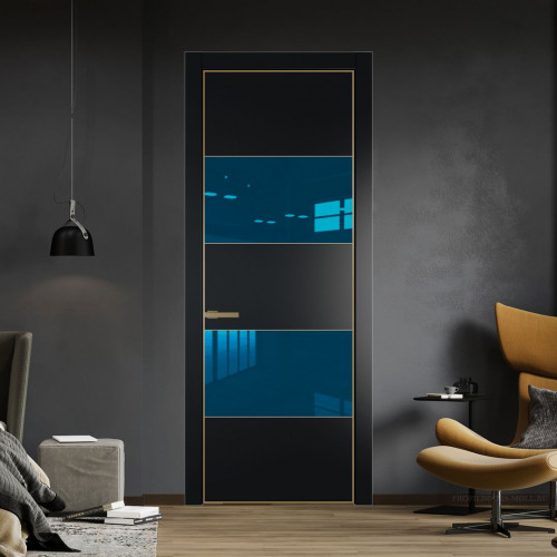 Межкомнатная дверь ProfilDoors 22 PA Блэк с профилем Золото с стеклом  зеркало blue