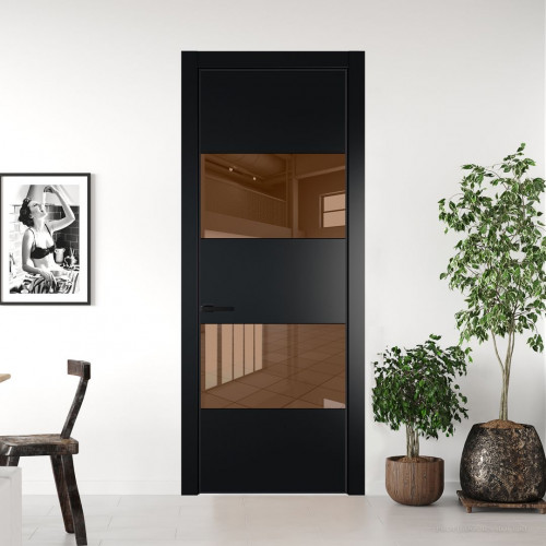 Межкомнатная дверь ProfilDoors 22 PA Блэк с профилем Черный с стеклом  зеркало bronze