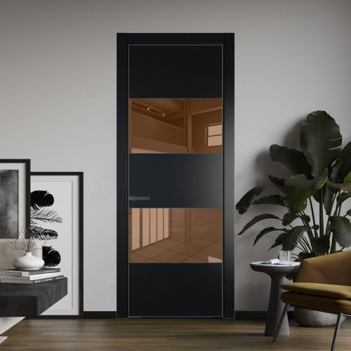 Межкомнатная дверь ProfilDoors 22 PA Блэк с профилем Серая Ночь с стеклом  зеркало bronze