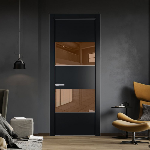 Межкомнатная дверь ProfilDoors 22 PA Блэк с профилем Серебро с стеклом  зеркало bronze