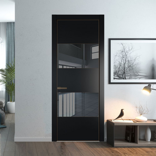 Межкомнатная дверь ProfilDoors 22 PA Блэк с профилем Деорэ с стеклом  зеркало grey