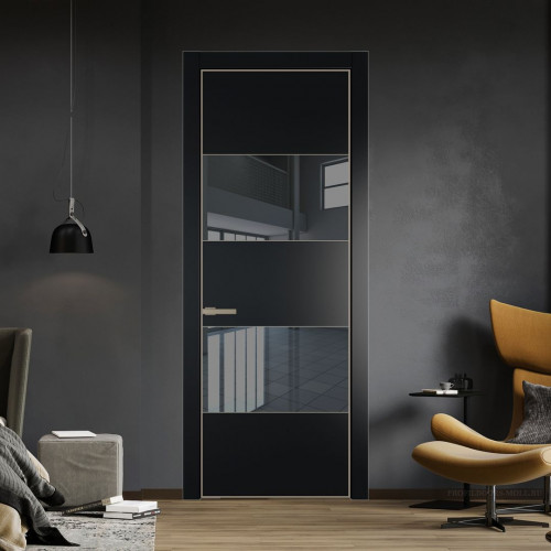 Межкомнатная дверь ProfilDoors 22 PA Блэк с профилем Никель с стеклом  зеркало grey