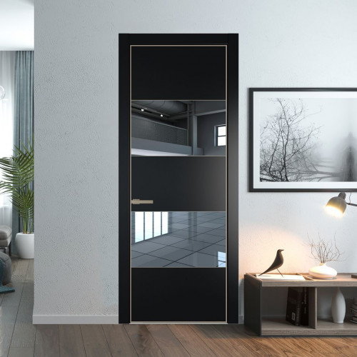 Межкомнатная дверь ProfilDoors 22 PA Блэк с профилем Никель с стеклом  зеркало