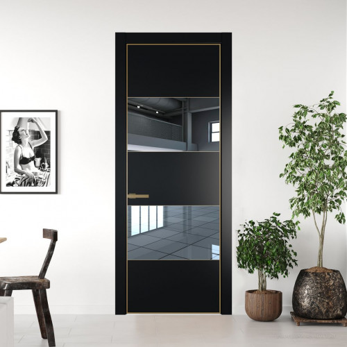 Межкомнатная дверь ProfilDoors 22 PA Блэк с профилем Золото с стеклом  зеркало