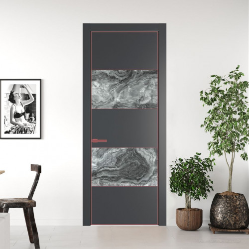 Межкомнатная дверь ProfilDoors 22 PA Графит с профилем Красный антрацит с стеклом  атриум серебро