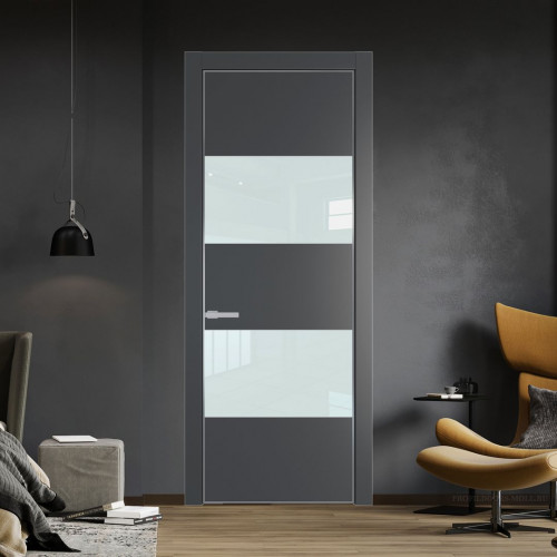 Межкомнатная дверь ProfilDoors 22 PA Графит с профилем Серебро с стеклом белый лак