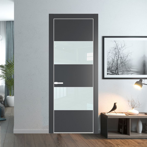 Межкомнатная дверь ProfilDoors 22 PA Графит с профилем Вайт с стеклом белый лак