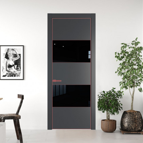 Межкомнатная дверь ProfilDoors 22 PA Графит с профилем Красный антрацит с стеклом Lacobel Черный лак