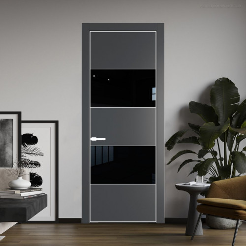 Межкомнатная дверь ProfilDoors 22 PA Графит с профилем Вайт с стеклом Lacobel Черный лак