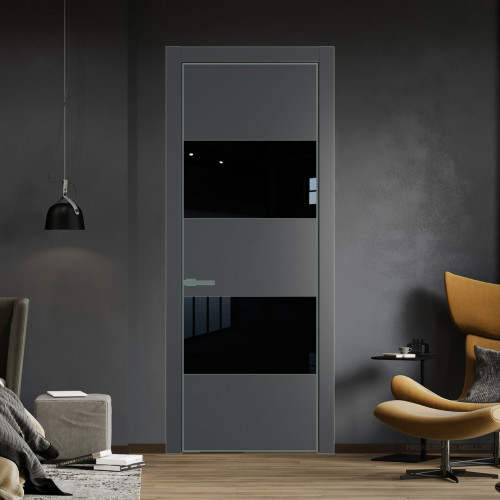 Межкомнатная дверь ProfilDoors 22 PA Графит с профилем Зеленый воск с стеклом Lacobel Черный лак