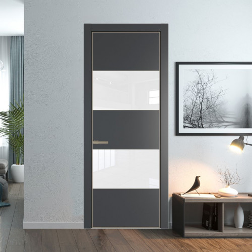 Межкомнатная дверь ProfilDoors 22 PA Графит с профилем Никель с стеклом лак классик