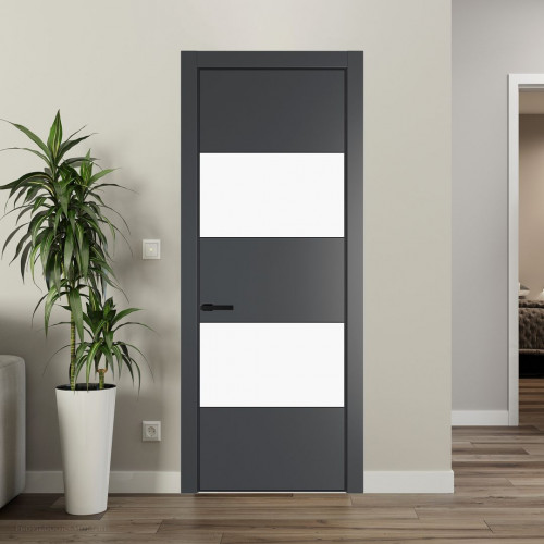 Межкомнатная дверь ProfilDoors 22 PA Графит с профилем Черный с стеклом  монохром белый просветленный