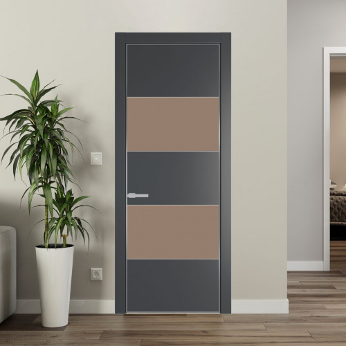 Межкомнатная дверь ProfilDoors 22 PA Графит с профилем Серебро с стеклом  монохром капучино