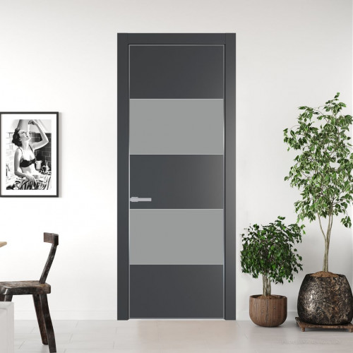 Межкомнатная дверь ProfilDoors 22 PA Графит с профилем Серебро с стеклом  монохром серый