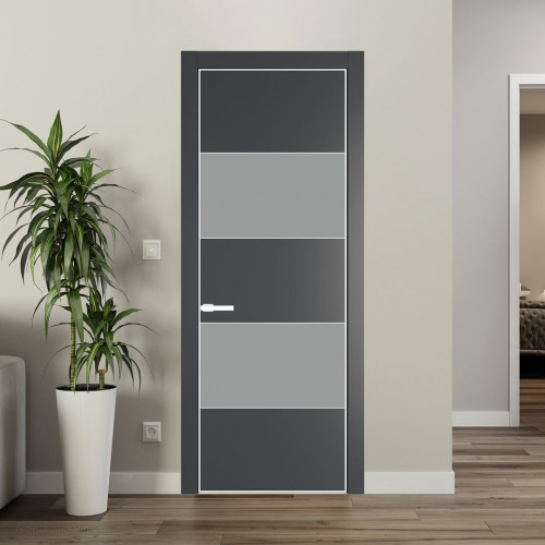 Межкомнатная дверь ProfilDoors 22 PA Графит с профилем Вайт с стеклом  монохром серый