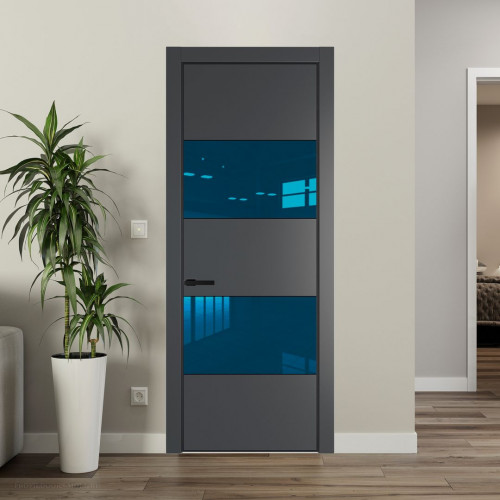 Межкомнатная дверь ProfilDoors 22 PA Графит с профилем Черный с стеклом  зеркало blue