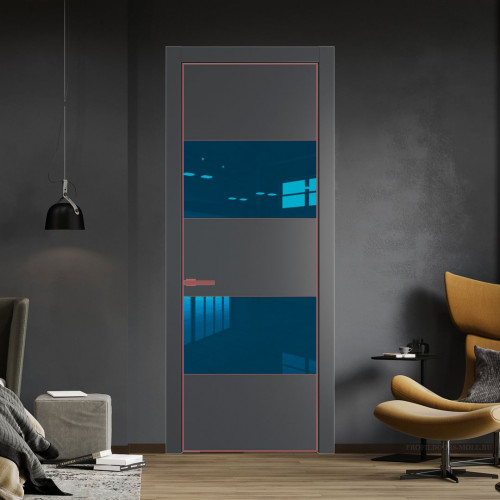 Межкомнатная дверь ProfilDoors 22 PA Графит с профилем Красный антрацит с стеклом  зеркало blue