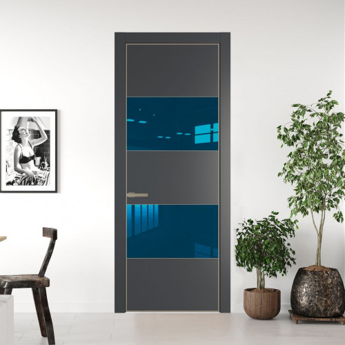 Межкомнатная дверь ProfilDoors 22 PA Графит с профилем Никель с стеклом  зеркало blue