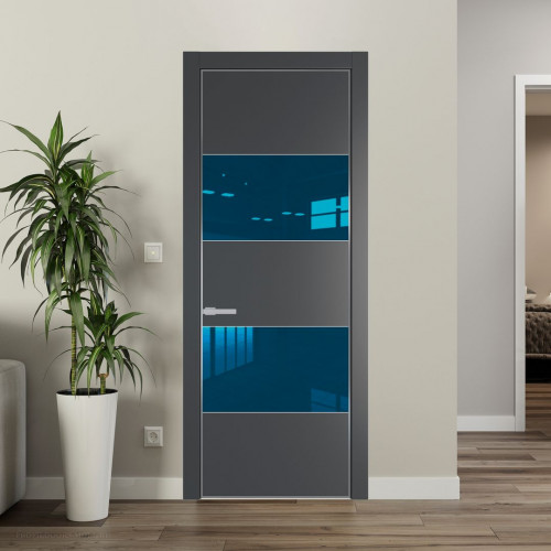 Межкомнатная дверь ProfilDoors 22 PA Графит с профилем Серебро с стеклом  зеркало blue