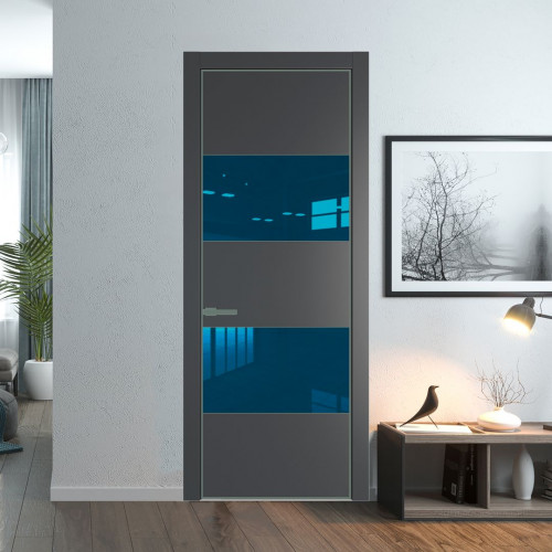 Межкомнатная дверь ProfilDoors 22 PA Графит с профилем Зеленый воск с стеклом  зеркало blue