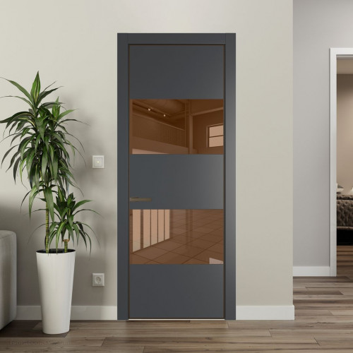 Межкомнатная дверь ProfilDoors 22 PA Графит с профилем Деорэ с стеклом  зеркало bronze
