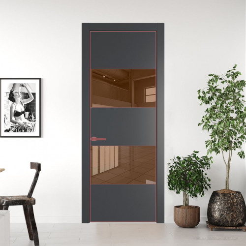 Межкомнатная дверь ProfilDoors 22 PA Графит с профилем Красный антрацит с стеклом  зеркало bronze