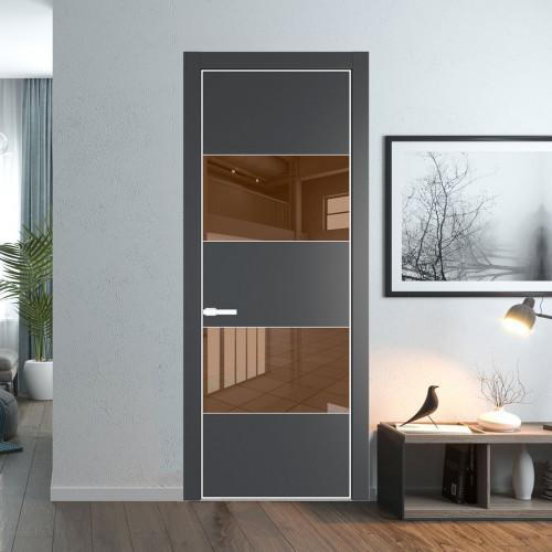 Межкомнатная дверь ProfilDoors 22 PA Графит с профилем Вайт с стеклом  зеркало bronze