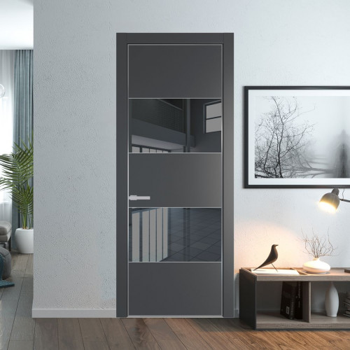 Межкомнатная дверь ProfilDoors 22 PA Графит с профилем Серебро с стеклом  зеркало grey